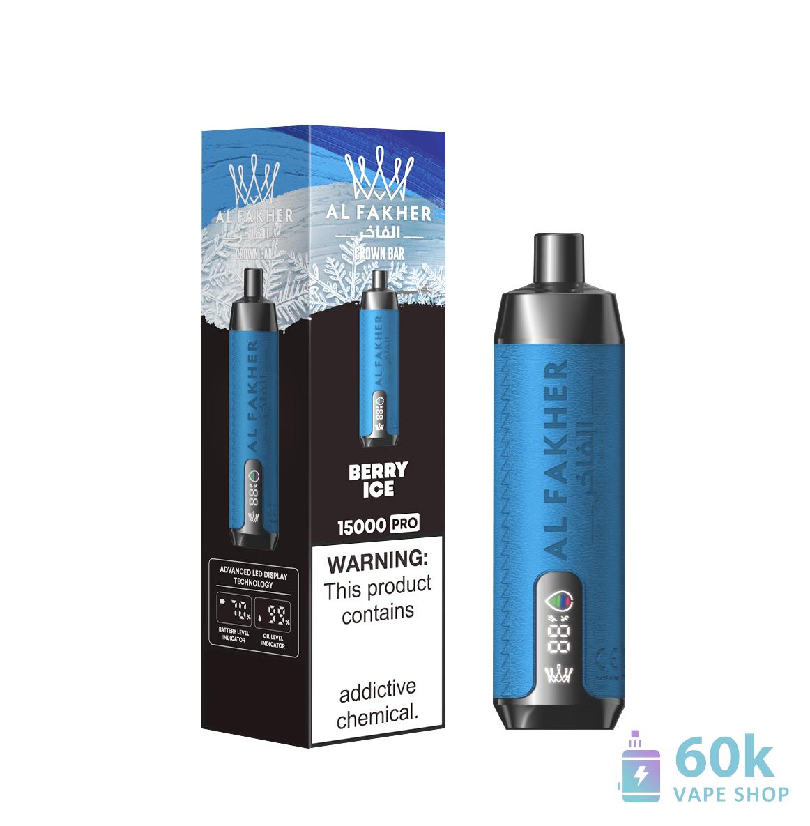 AlFakher Crown Bar Pro Max 15K Vape za enkratno uporabo: 15000 Puffs, USB-C polnjenje
