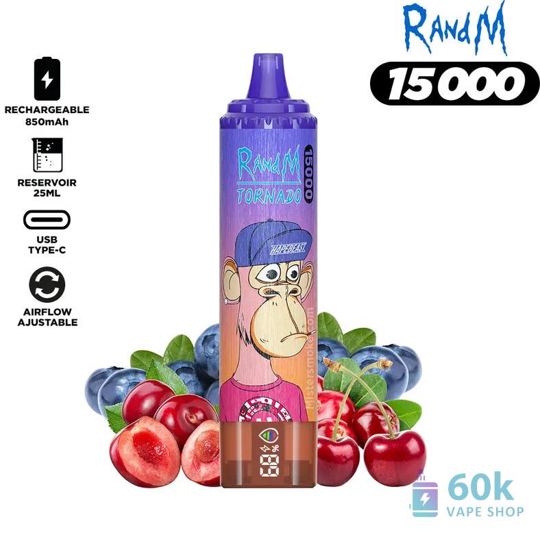RandM Tornado 15000 Disposable Vape - 15K Puffs, Rechargeable, LED Display - Image 2