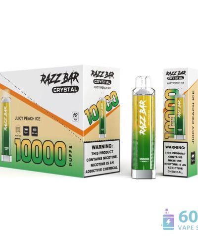 Razz Bar Crystal 10,000 Puffs ühekordselt kasutatav Vape - soolanikotiin 0%/2%, laetav