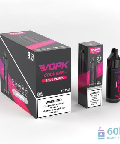 VOPK Cool Bar 9000 ühekordselt kasutatav Vape Pen: 9000 puff, võrgusilma spiraal, nikotiini valikud